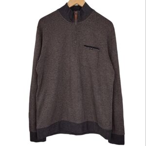 Ted Baker London Men's Brown Cotton Quarter Zip-Up Long Sleeve Sweater Sz XL